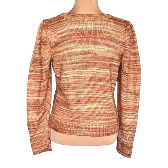 NIC+ZOE V-Neck Mohair Cardigan Sz.S Knit Brown Orange Striped Boho Academia - Picture 3 of 13